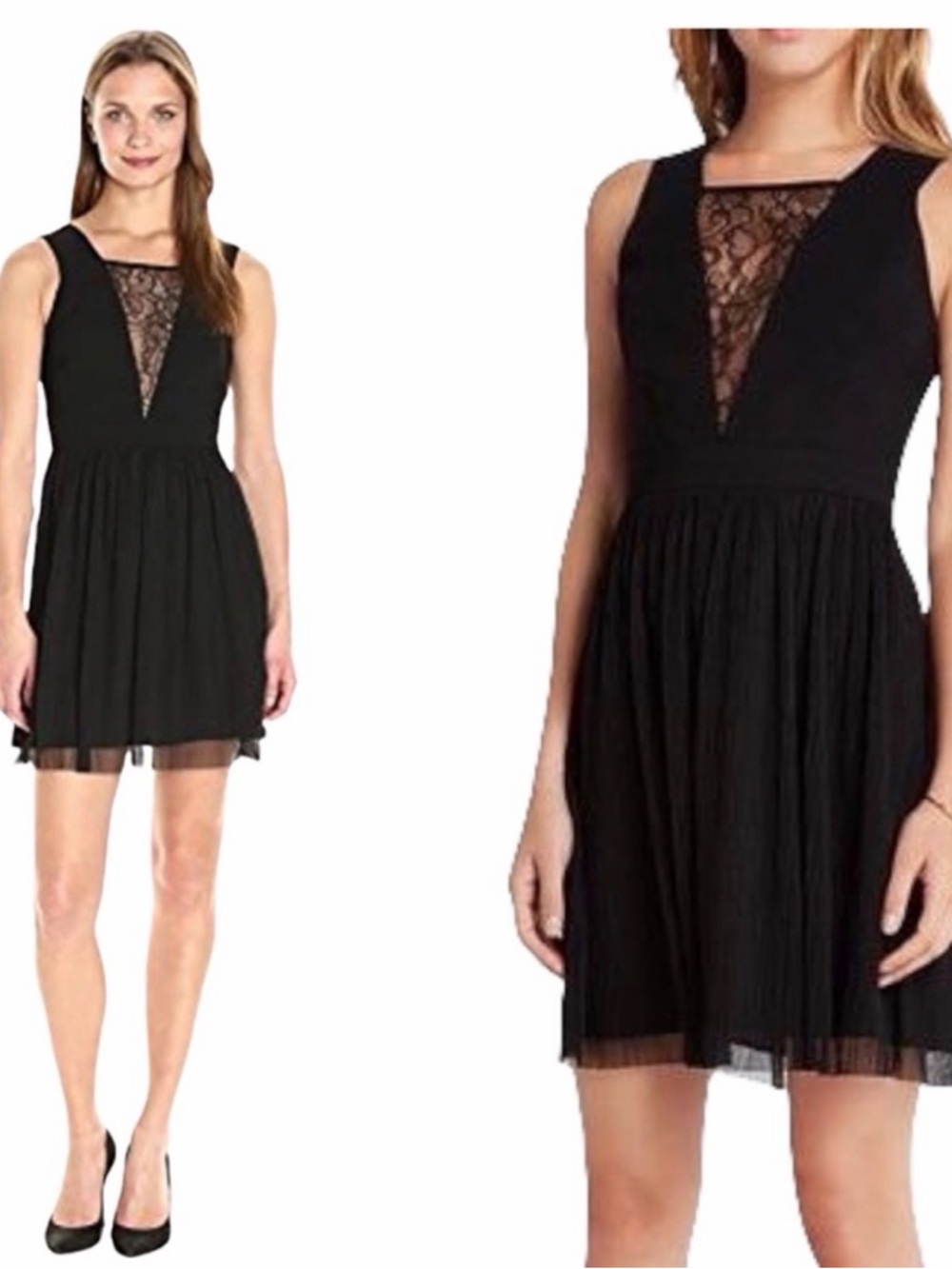BCBGeneration Black Lace-Trimmed Sleeveless Mini Dress